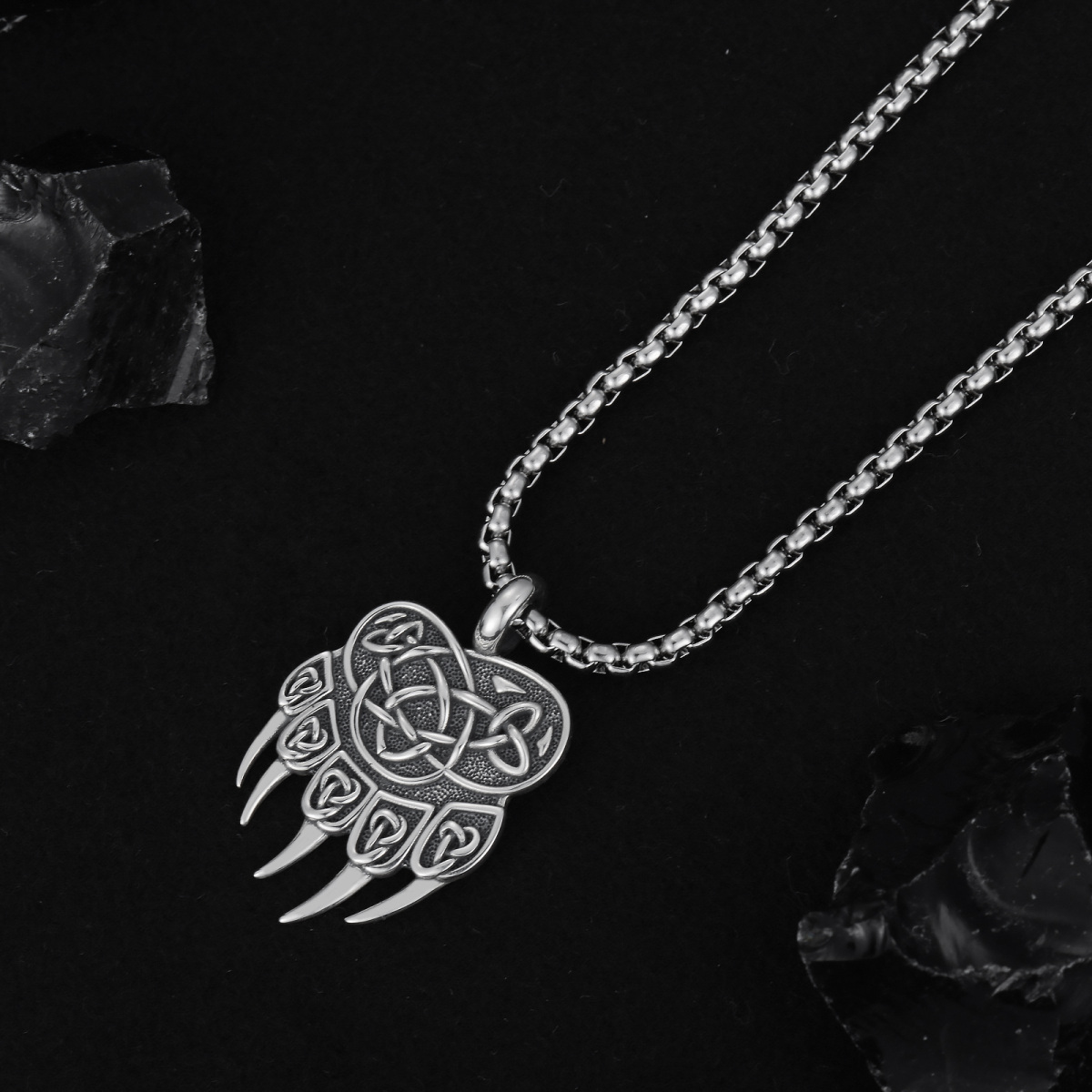 Sterling Silver Bear & Viking Rune Pendant Necklace-5