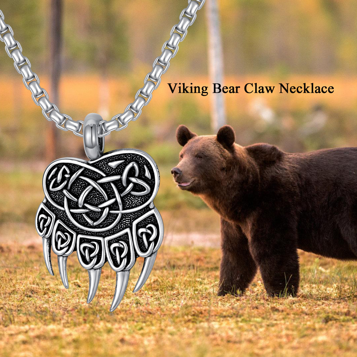 Colar de garra de urso Viking em prata esterlina 925 para homens-7