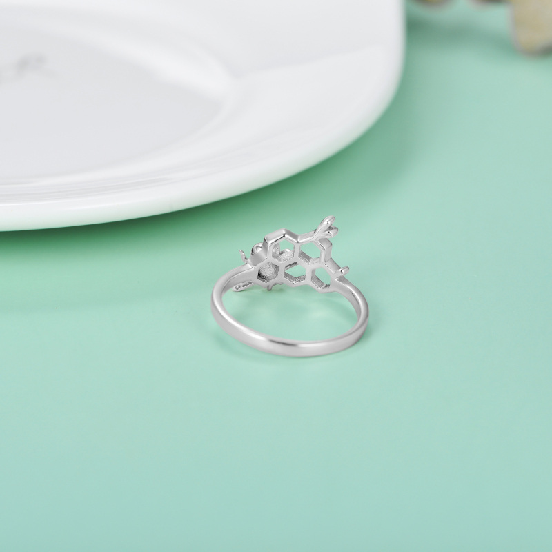 خاتم نحلة كريستالية دائرية ثنائية اللون من الفضة الإسترلينية-4