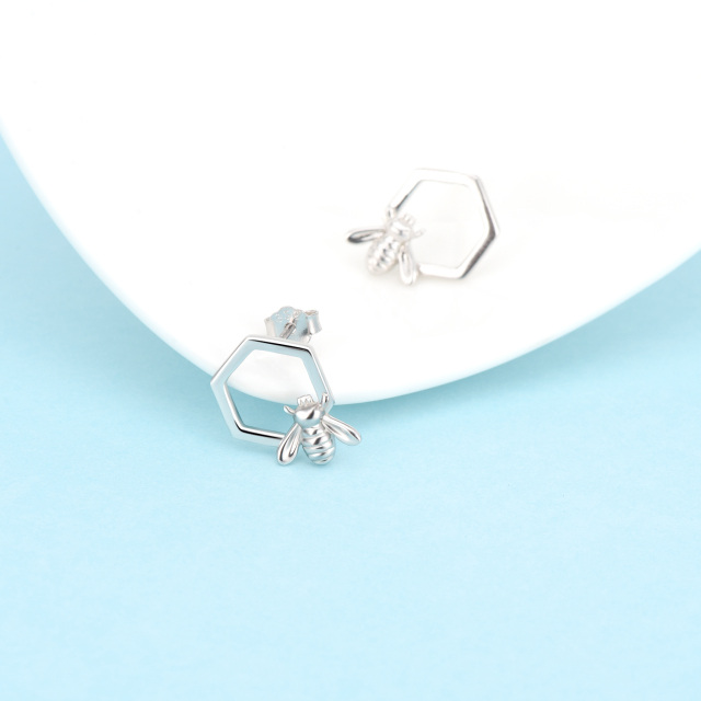 Sterling Silver Bee & Honeycomb Stud Earrings for Women-4