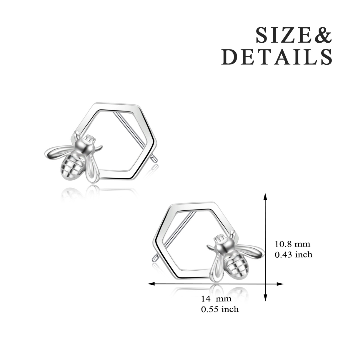 Sterling Silver Bee & Honeycomb Stud Earrings for Women-5