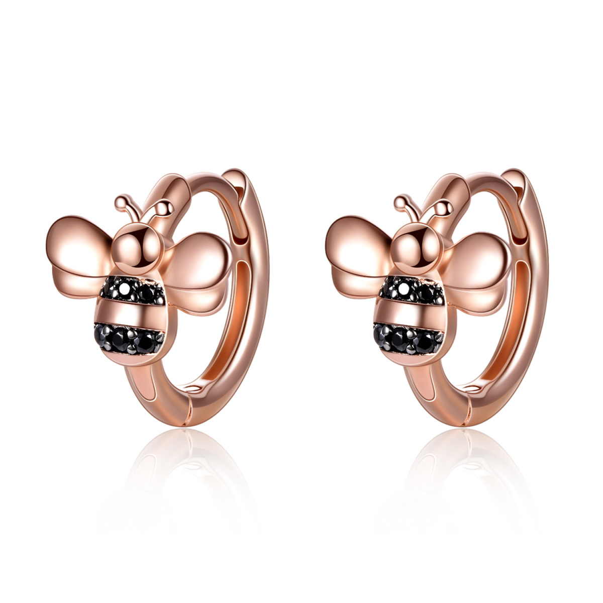 Sterling Silver with Rose Gold Plated Bees Hoop Earrings-1