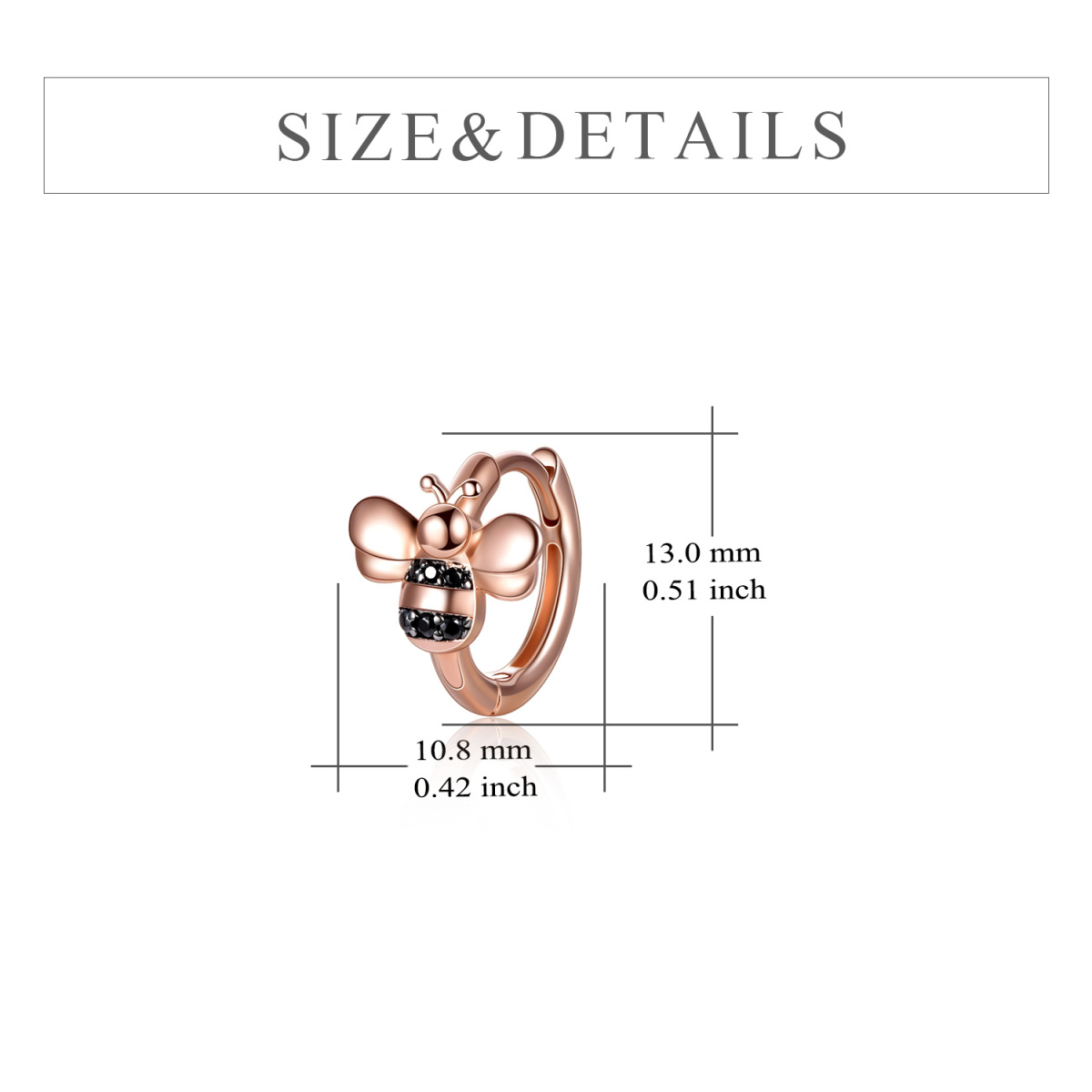 Sterling Silver with Rose Gold Plated Bees Hoop Earrings-5