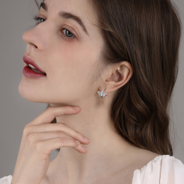 Boucles d'oreilles à levier en argent sterling et oxyde de zirconium en forme d'abeille-2