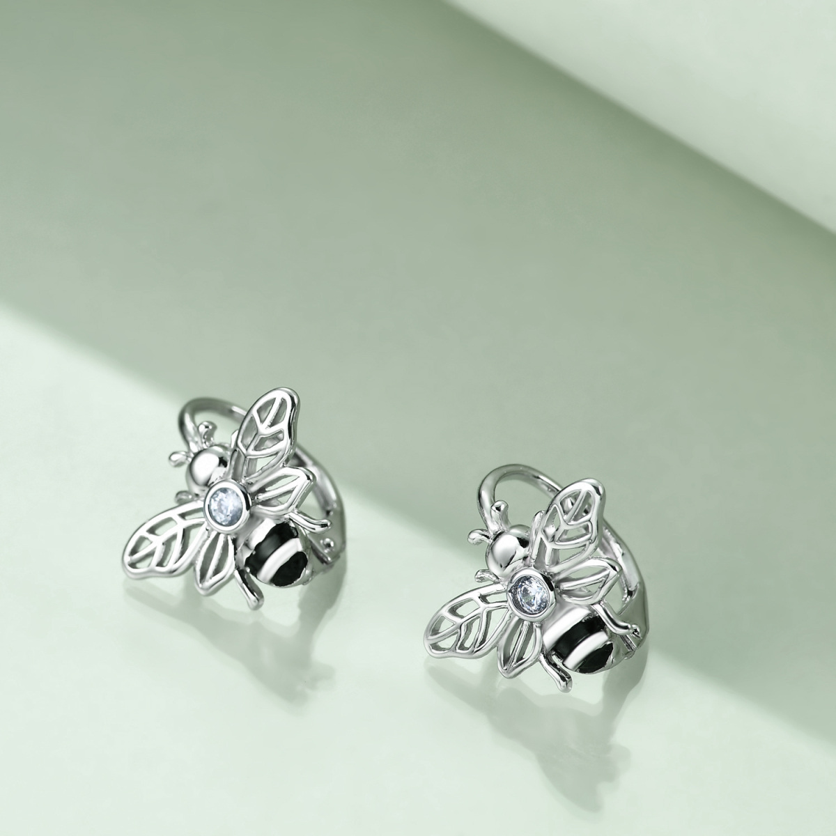 Sterling Silver Cubic Zirconia Bee Lever-back Earrings-3