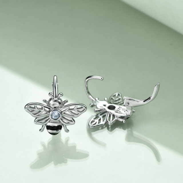 Boucles d'oreilles à levier en argent sterling et oxyde de zirconium en forme d'abeille-4