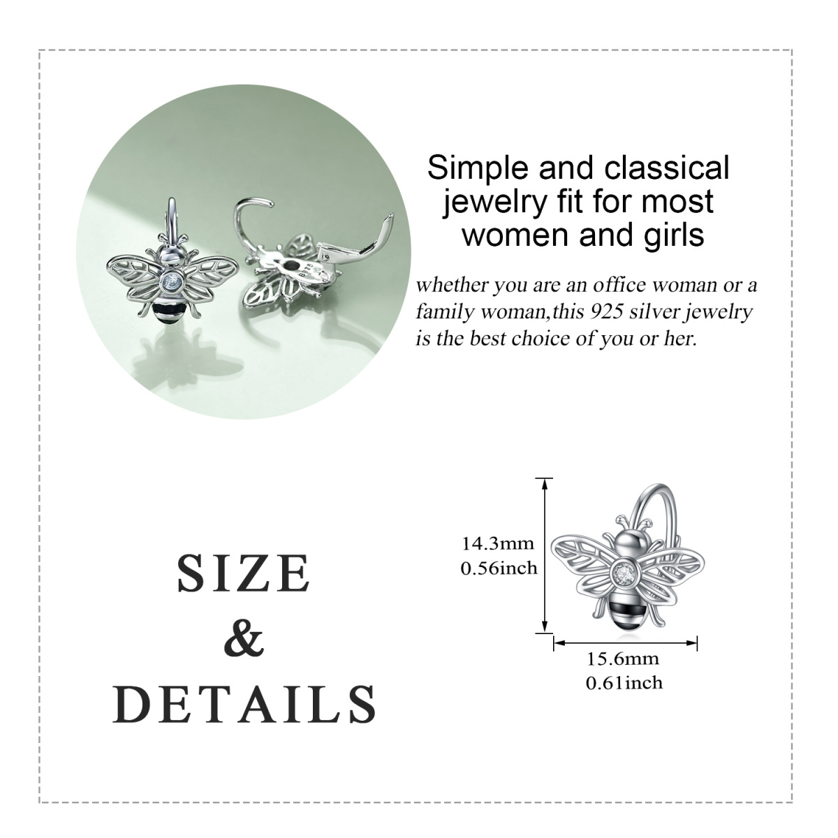 Sterling Silver Cubic Zirconia Bee Lever-back Earrings-5