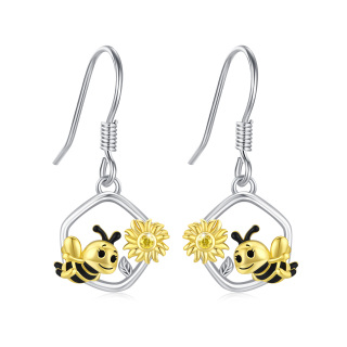 Sterling Silver Bee & Sunflower Drop Earrings-13