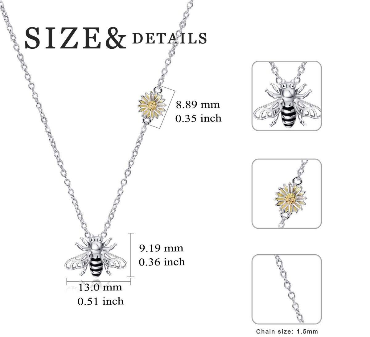 Sterling Silver Bee & Sunflower Pendant Necklace-5