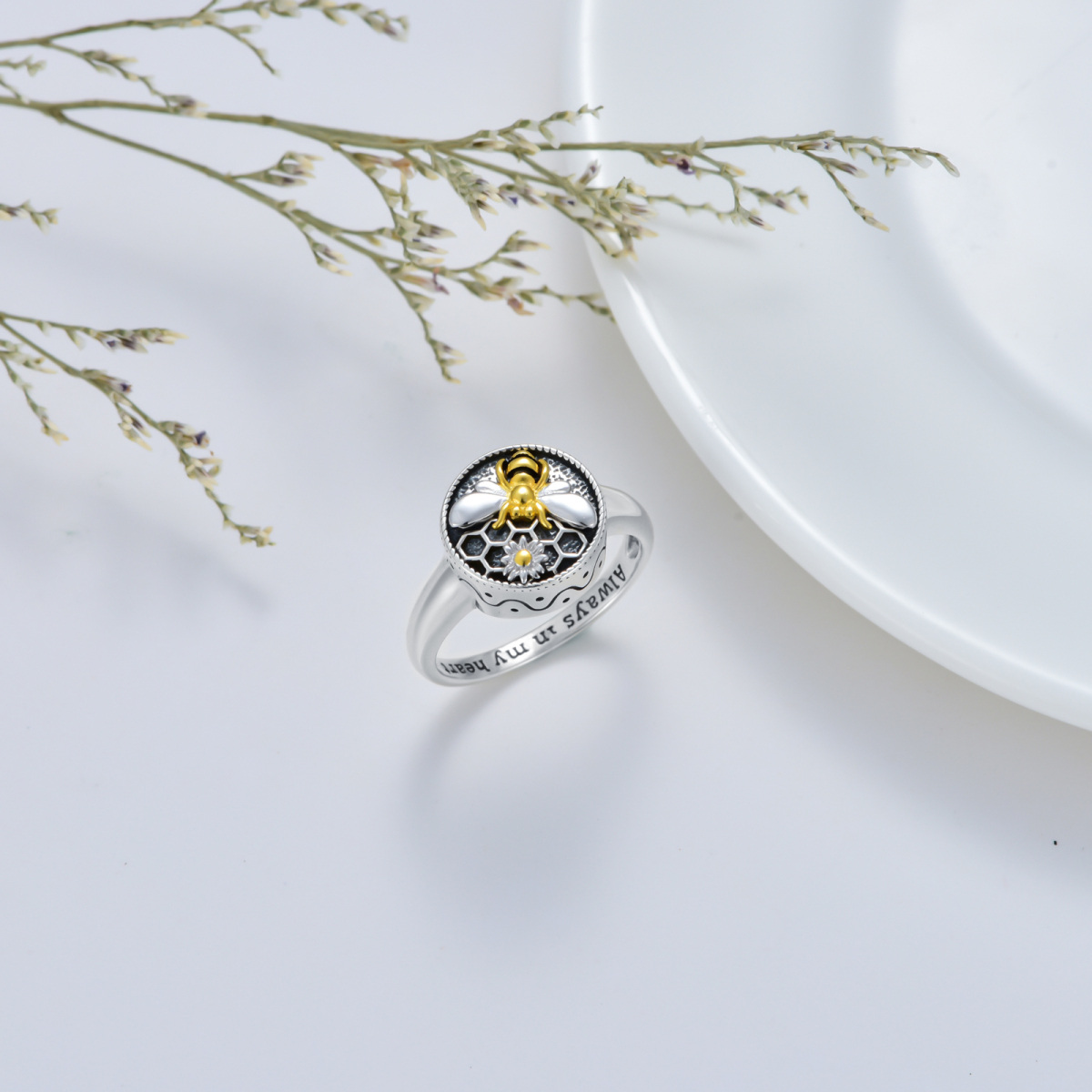 Sterling Silver Bee Urn Ring-3