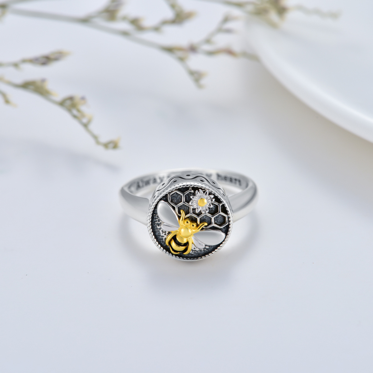 Sterling Silver Bee Urn Ring-4