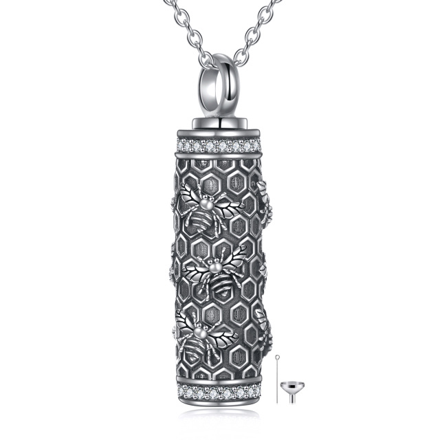 Collier d'urne pour cendres en argent sterling avec abeilles sur barre verticale-1