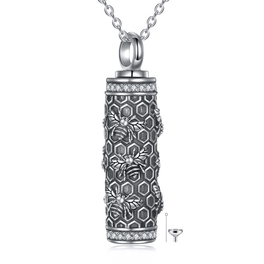 Collier d'urne pour cendres en argent sterling avec abeilles sur barre verticale