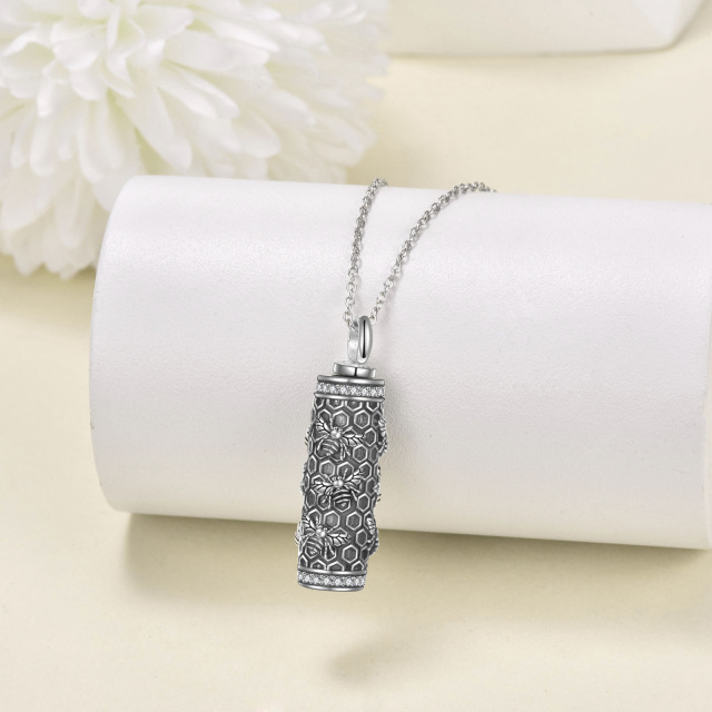 Sterling Silver Bees on Vertical Bar Urn Necklace for Ashes-3