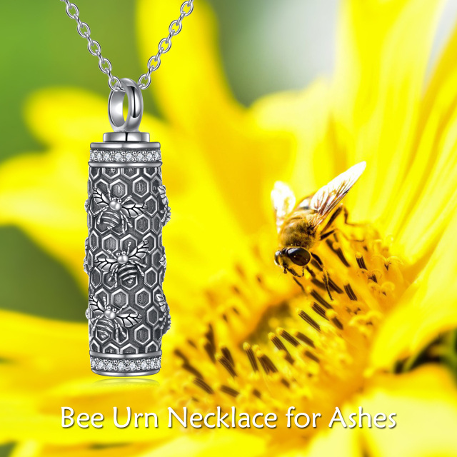 Sterling Silver Bees on Vertical Bar Urn Necklace for Ashes-6