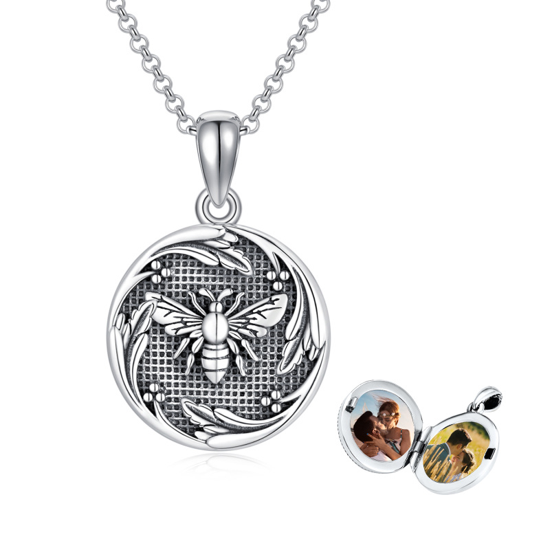 Collana con medaglione in argento sterling con api e foto personalizzate-15