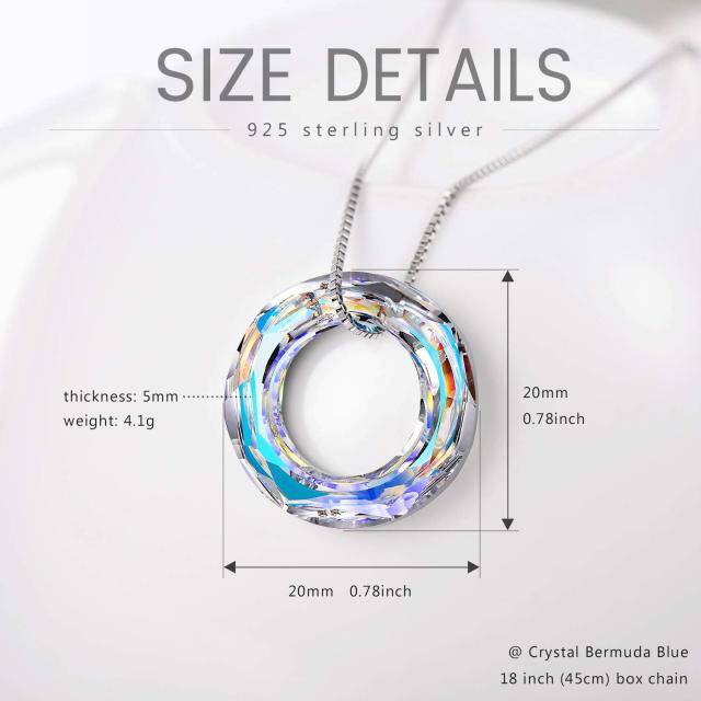 Sterling Silver Bermuda Blue Circle Crystal Pendant Necklace for Women Girls-4