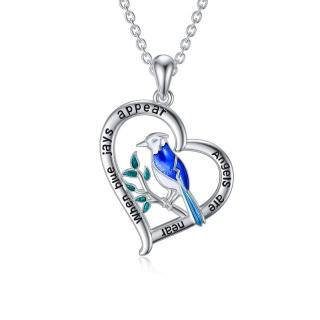 Sterling Silver Bird & Heart Pendant Necklace with Engraved Word-4