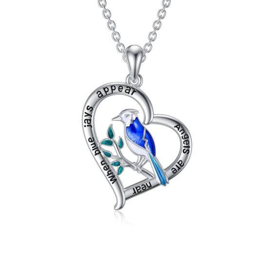 Sterling Silver Bird & Heart Pendant Necklace with Engraved Word