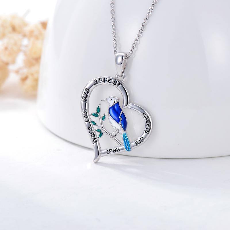 Sterling Silver Bird & Heart Pendant Necklace with Engraved Word-3