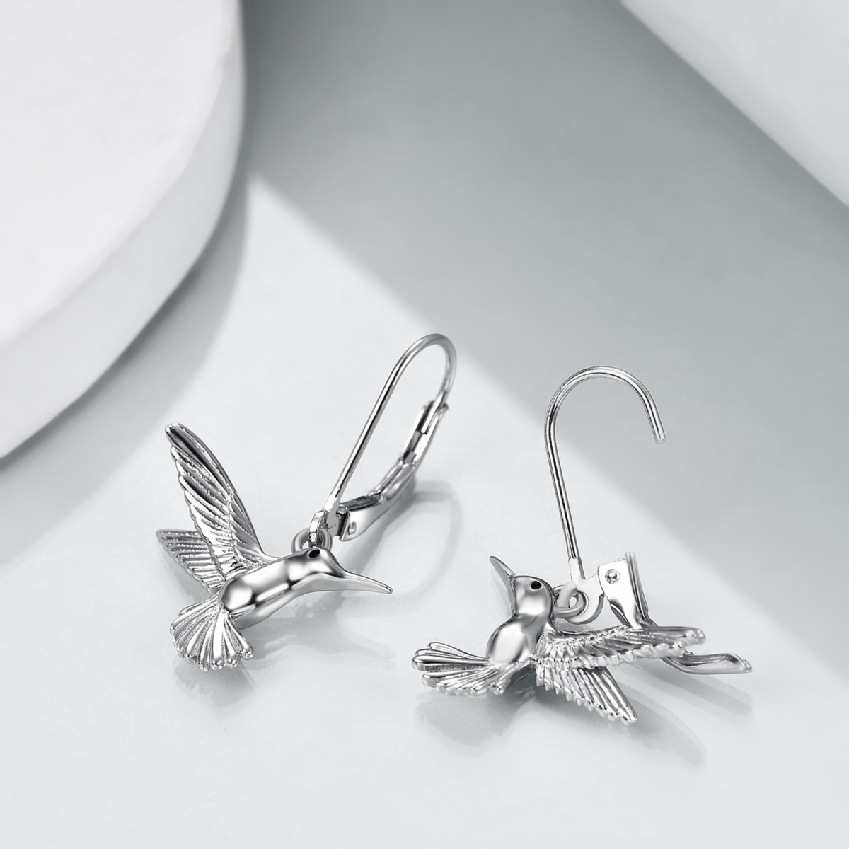 Sterling Silver Bird Lever-back Earrings-4