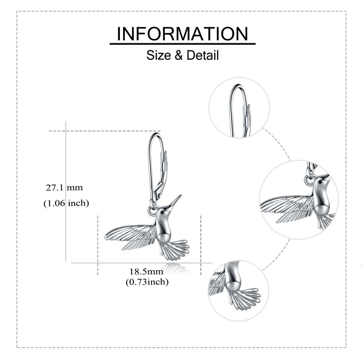 Sterling Silber Vogel Leverback Ohrringe-5