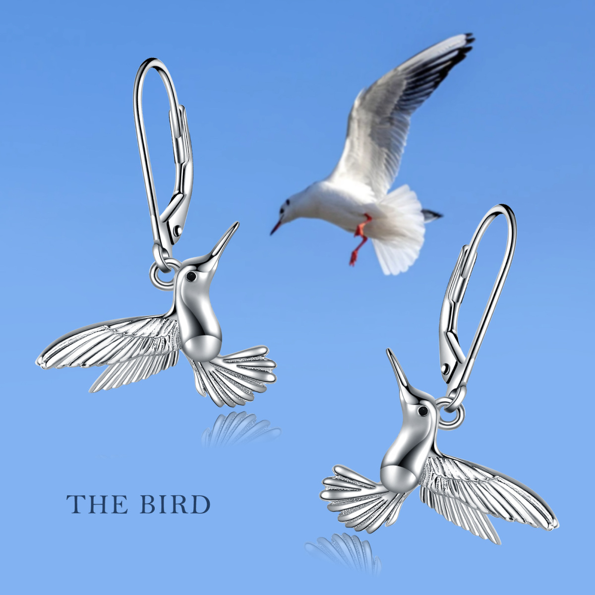 Sterling Silver Bird Lever-back Earrings-6