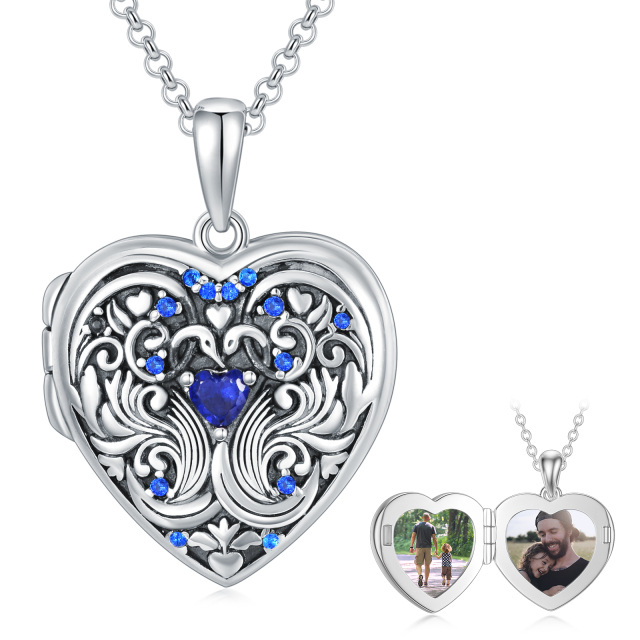 Sterling Silver Cubic Zirconia Bird & Personalized Photo Personalized Photo Locket Necklace-1