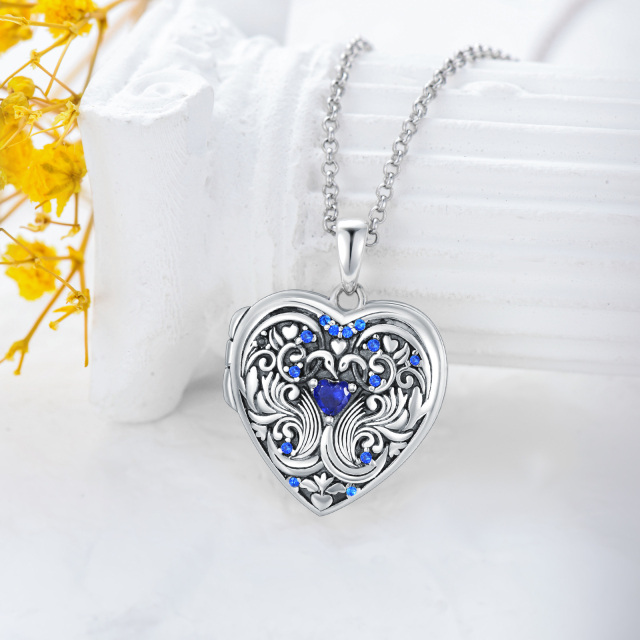 Sterling Silver Cubic Zirconia Bird & Personalized Photo Personalized Photo Locket Necklace-3