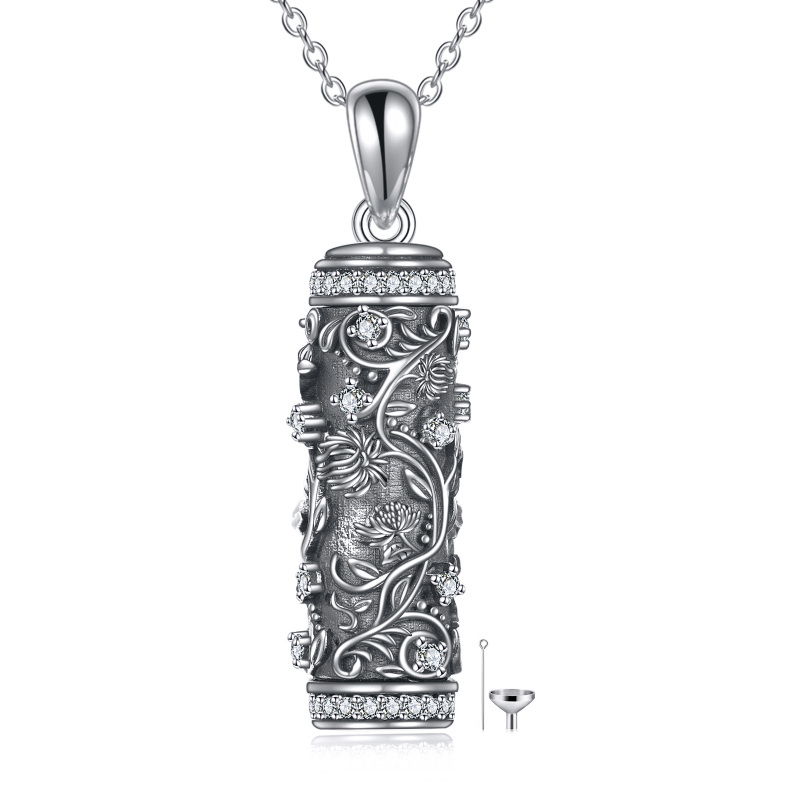 Collana con urna in argento sterling con zirconia cubica e fiore di crisantemo per le ceneri della nascita-2