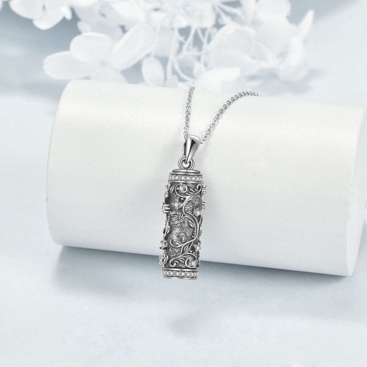 Sterling Silber Cubic Zirkonia Geburt Chrysantheme Blume Urne Halskette für Asche-3