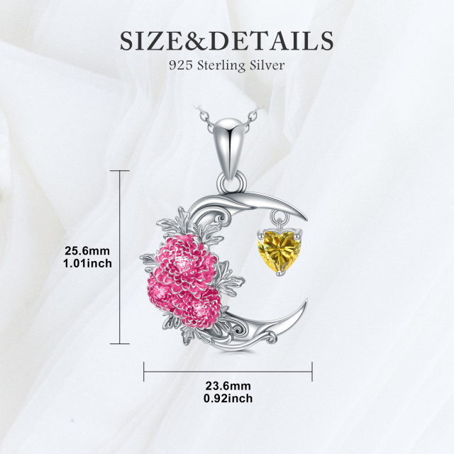 Sterling zilveren zirkonia geboorte bloem chrysant maan hanger ketting-5