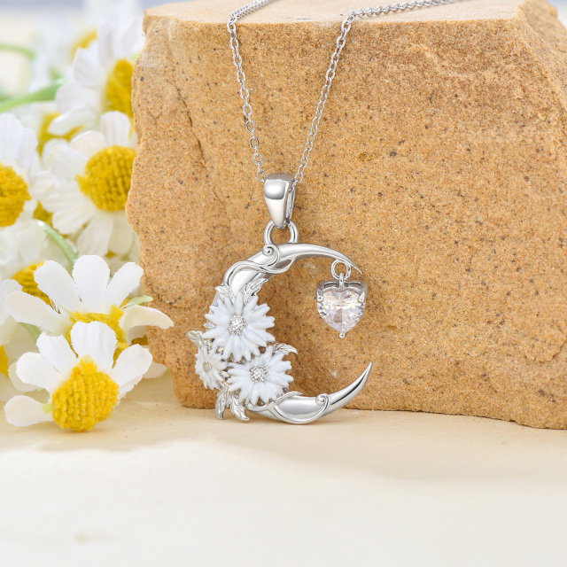 Collana con ciondolo a forma di margherita e luna con fiore di nascita in argento sterling con zirconi cubici-4