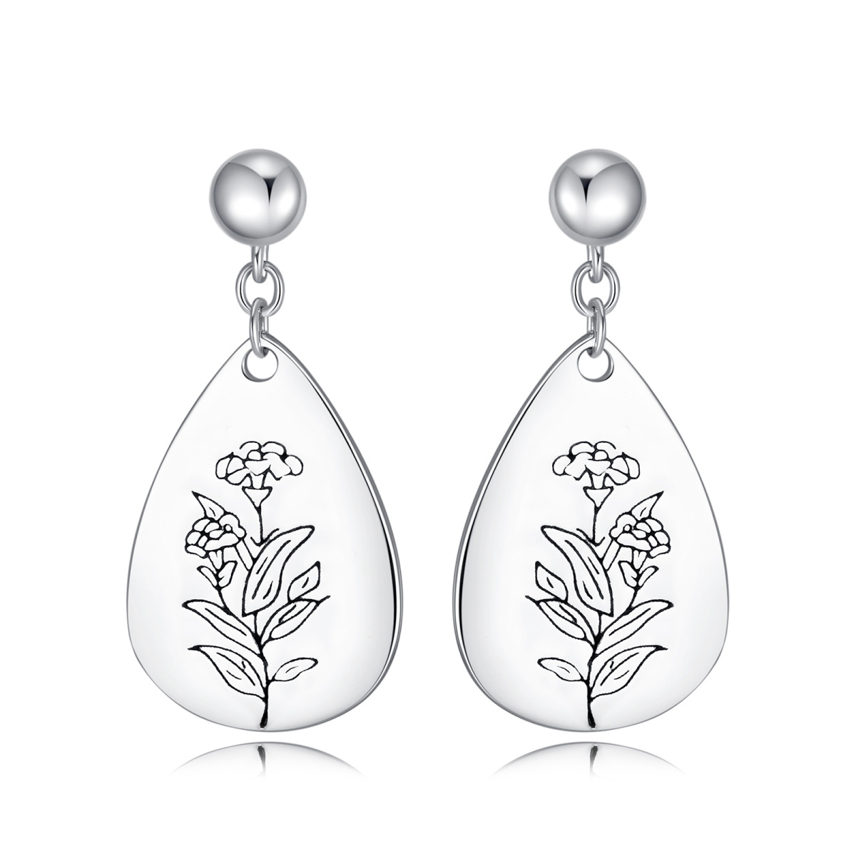 Sterling Silver Birth Flower Drop Earrings-1