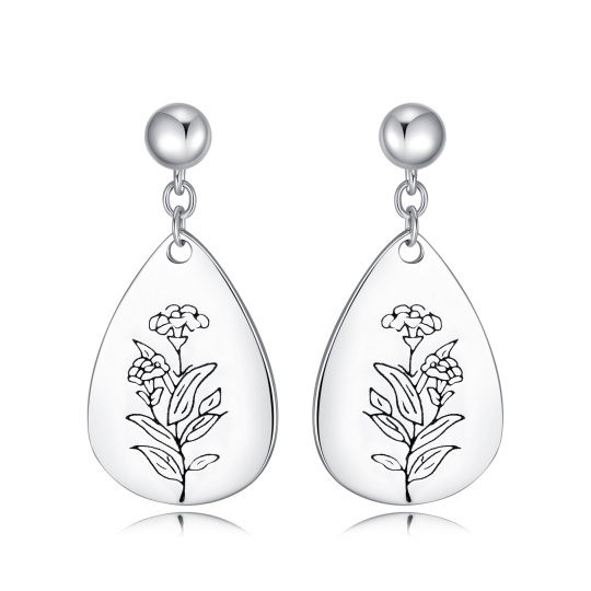 Boucles d'oreilles pendantes en argent sterling avec fleur de naissance