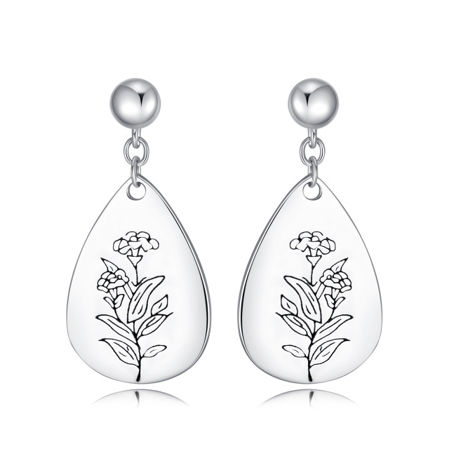 Sterling Silver Birth Flower Drop Earrings-2