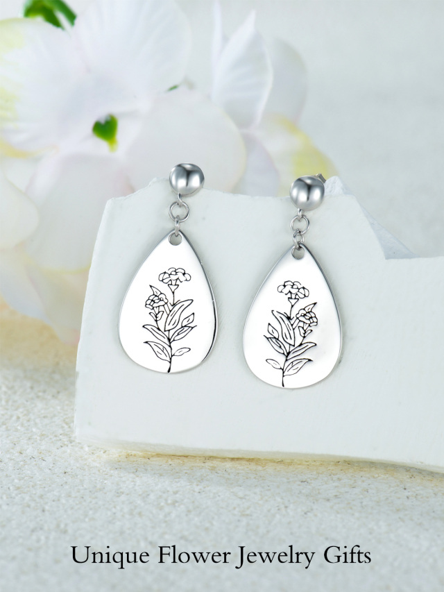 Boucles d'oreilles pendantes en argent sterling avec fleur de naissance-3