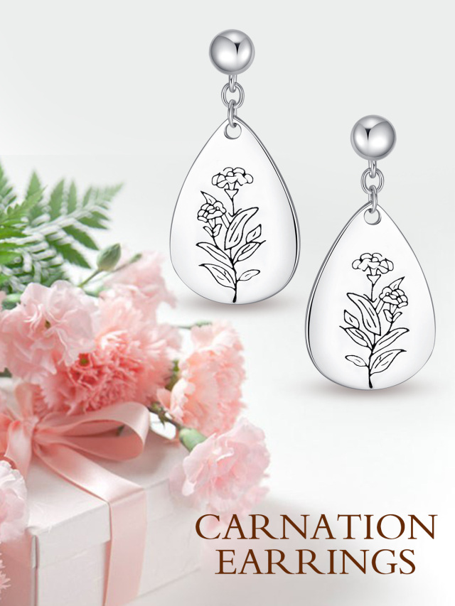 Sterling Silver Birth Flower Drop Earrings-5