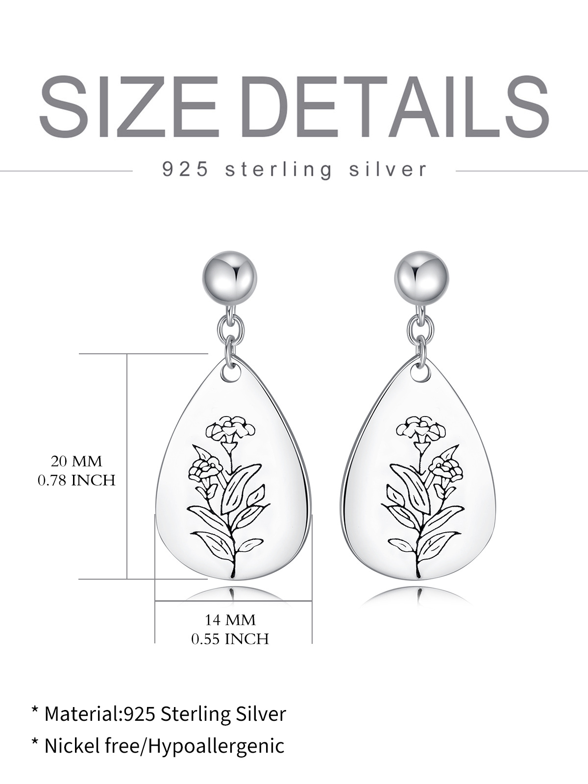 Sterling Silver Birth Flower Drop Earrings-6