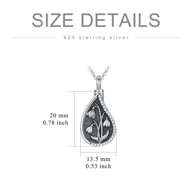 Sterling Silver Cubic Zirconia Birth Flower & Drop Shape Urn Necklace for Ashes-5