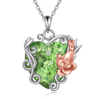 Sterling Silver Two-tone Ivy & Orchid Heart Crystal Pendant Necklace for Women-45