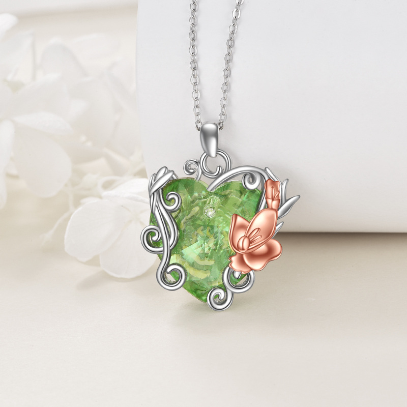 Sterling Zilveren Tweekleurige Ivy Orchid Hart Kristallen Hanger Ketting voor Vrouwen-3