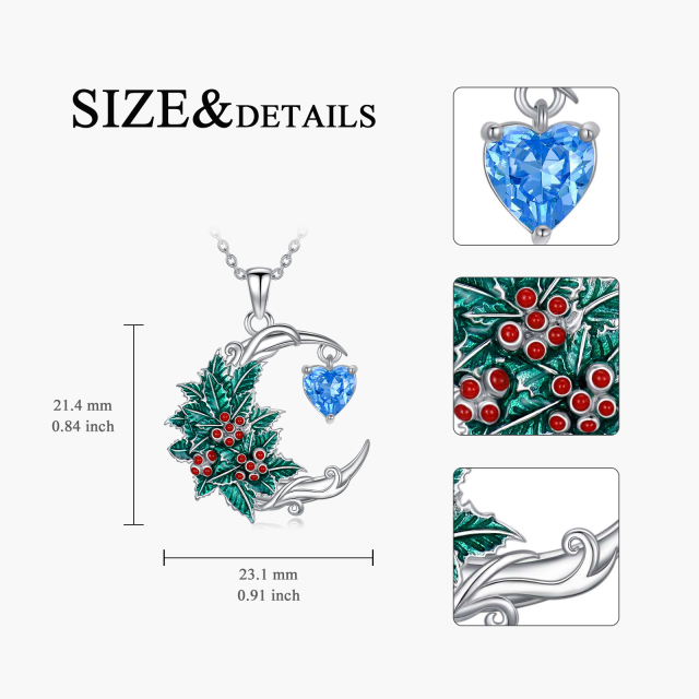 Colar com pingente de lua holly e flor de nascimento de zircônia cúbica em prata esterlina-4