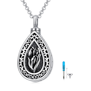 Sterling Silver Birth Flower & Oval Shaped Urn Necklace for Ashes-1