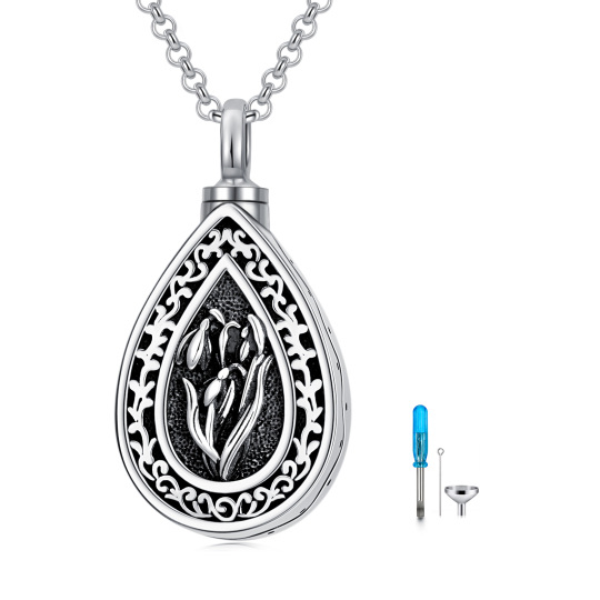 Sterling Silver Birth Flower & Oval Shaped Urn Necklace for Ashes