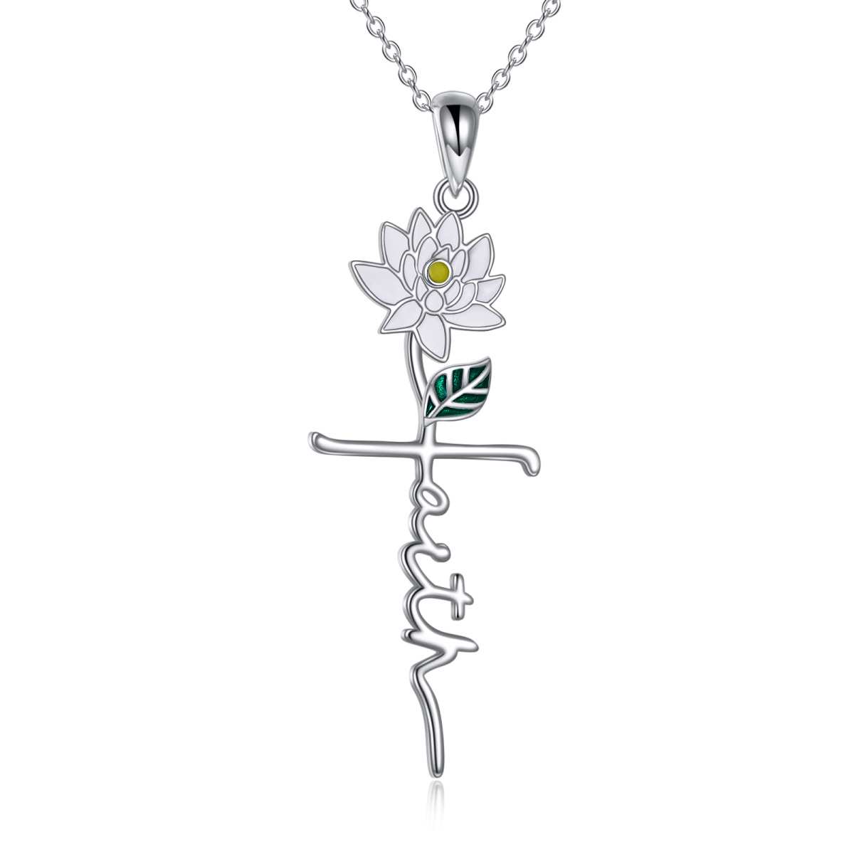 Collier pendentif fleur de naissance en argent sterling avec mot gravé-1