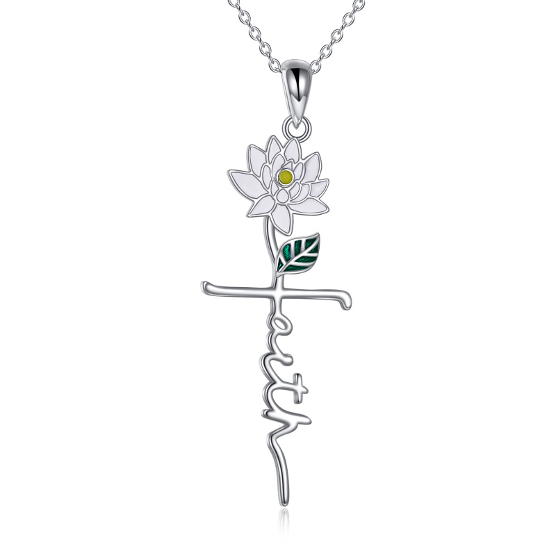 Sterling Silver Birth Flower Pendant Necklace with Engraved Word