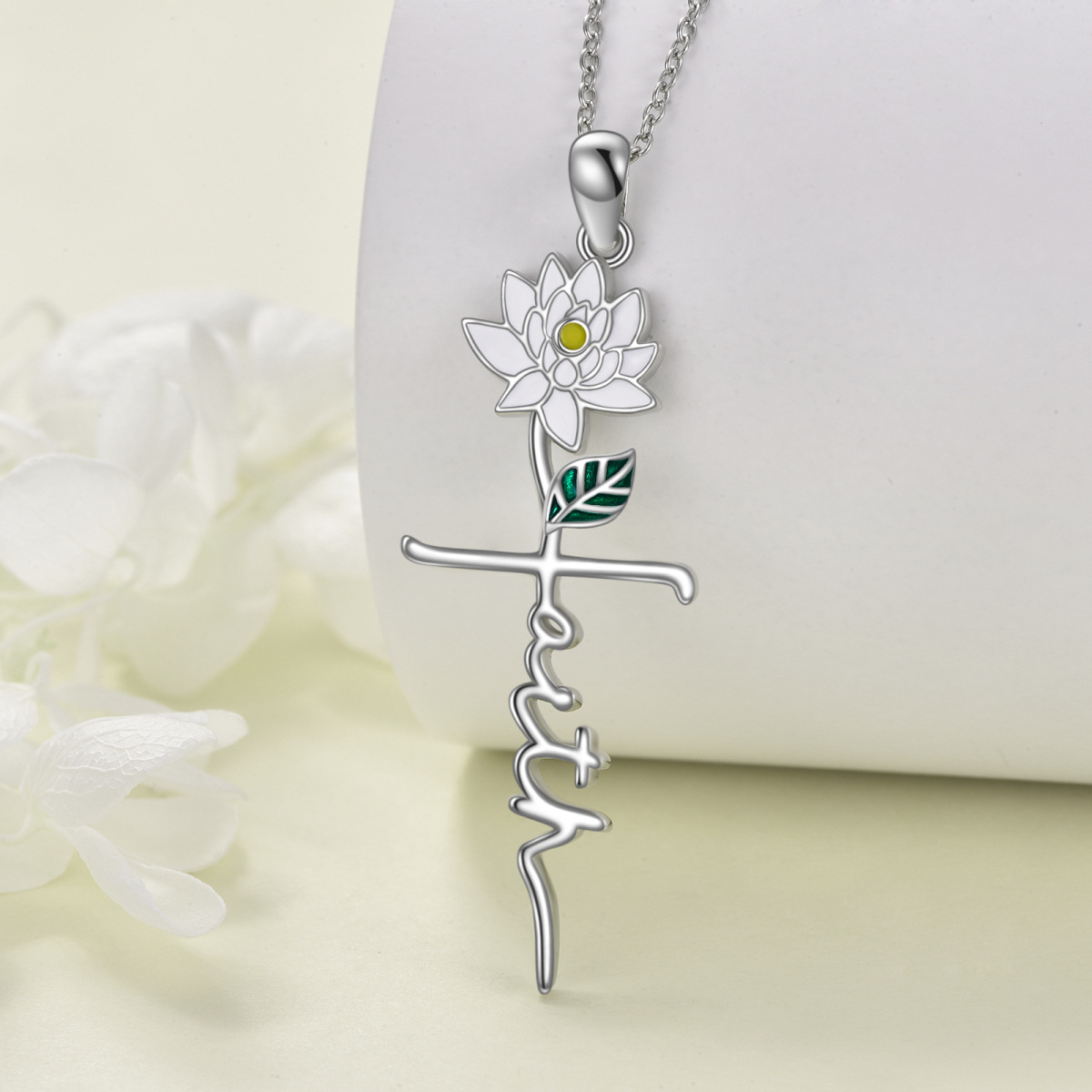 Sterling Silver Birth Flower Pendant Necklace with Engraved Word-4