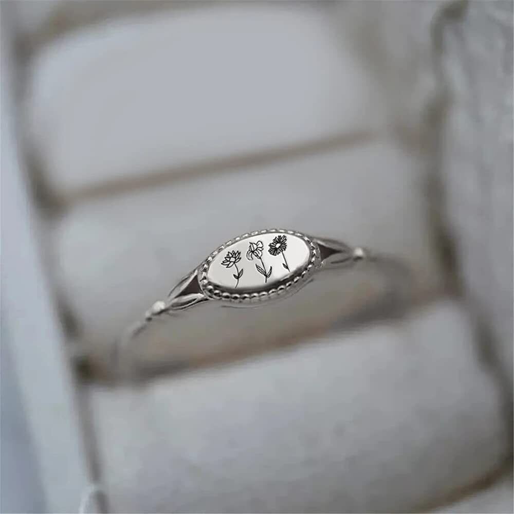 Bague en argent sterling avec fleur de naissance-4