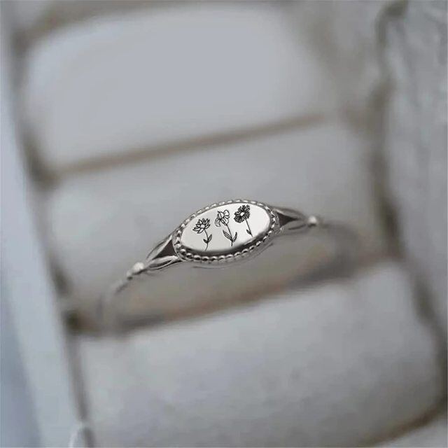 Sterling Silver Birth Flower Ring-4